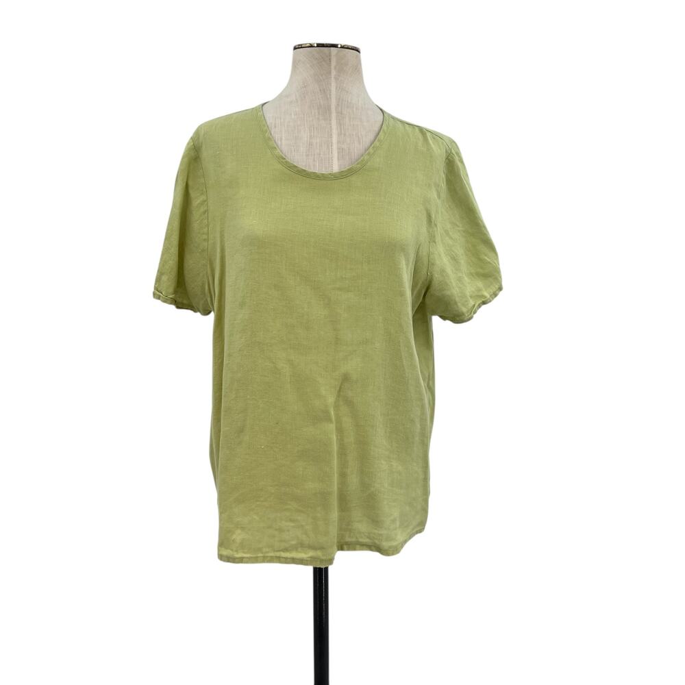 Flax Top Short Sleeve Blouse‎ T-Shirt Linen Lime Green Size Small